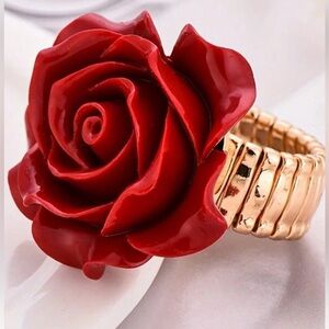 New Statement Acrylic Red Rose Gold Stretchy Adjustable Ring